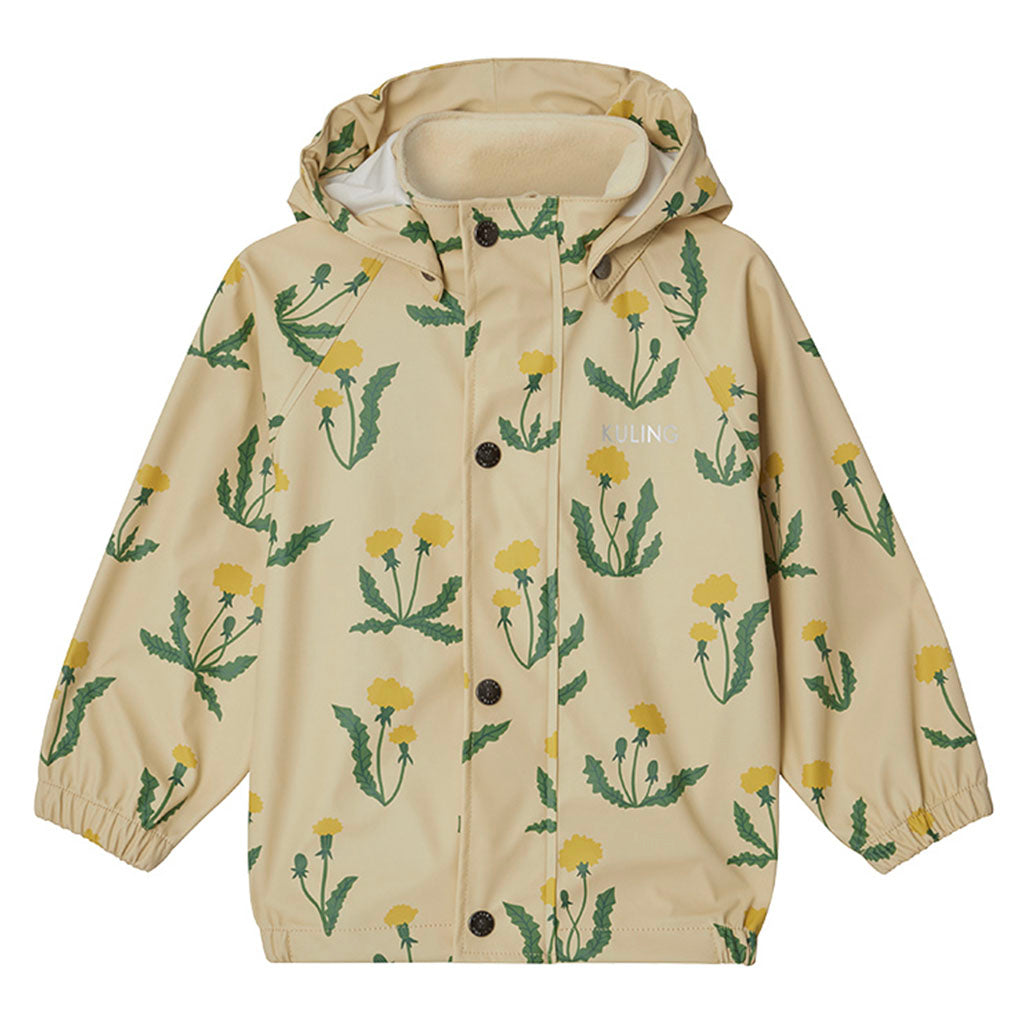 Unlined Rain Jacket, Yellow with Dandelion pattern, Product image, Front