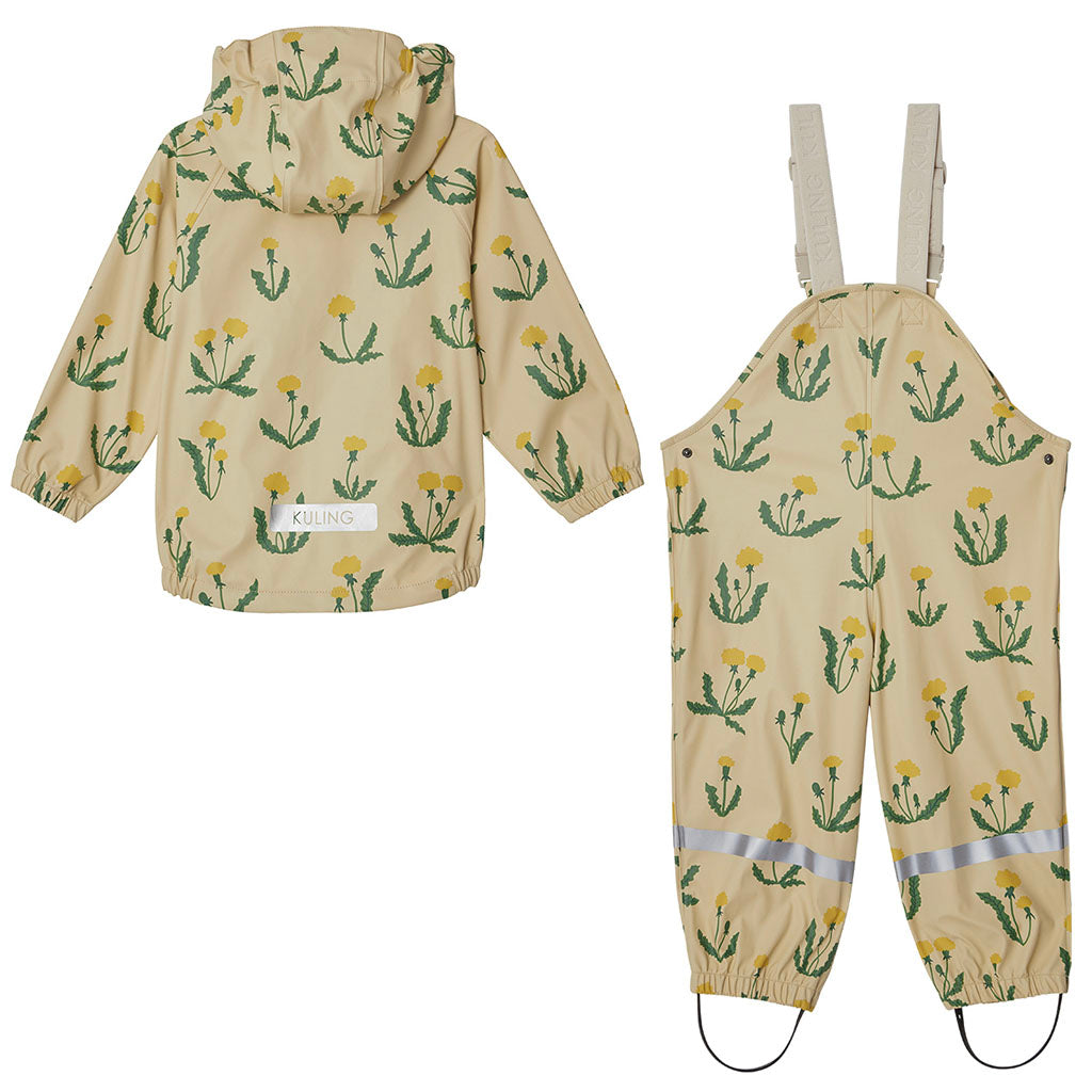 Unlined  Rain Set, Yellow with Dandelion pattern, Product image, Back