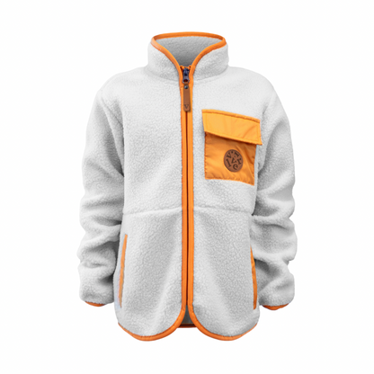 Pile fleece jacket, White and Orange, Product image, Front